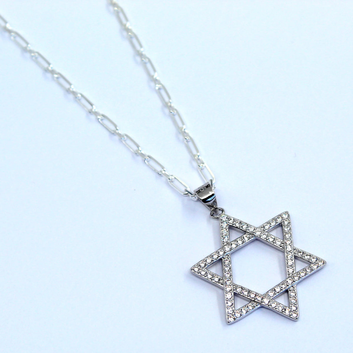 שרשרת כסף | תליון מגן דוויד גדול משובץ באבני