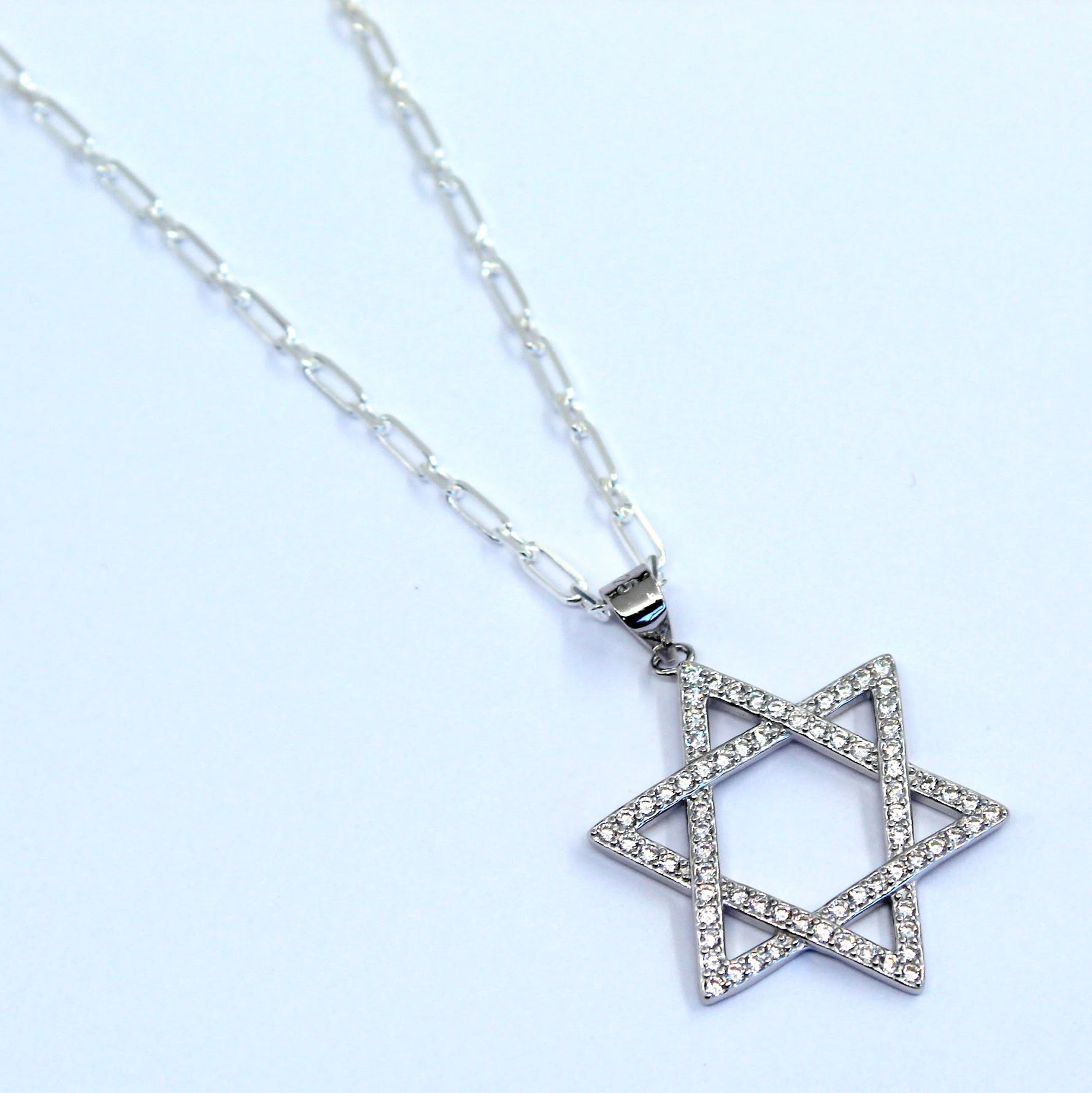 שרשרת כסף | תליון מגן דוויד גדול משובץ באבני