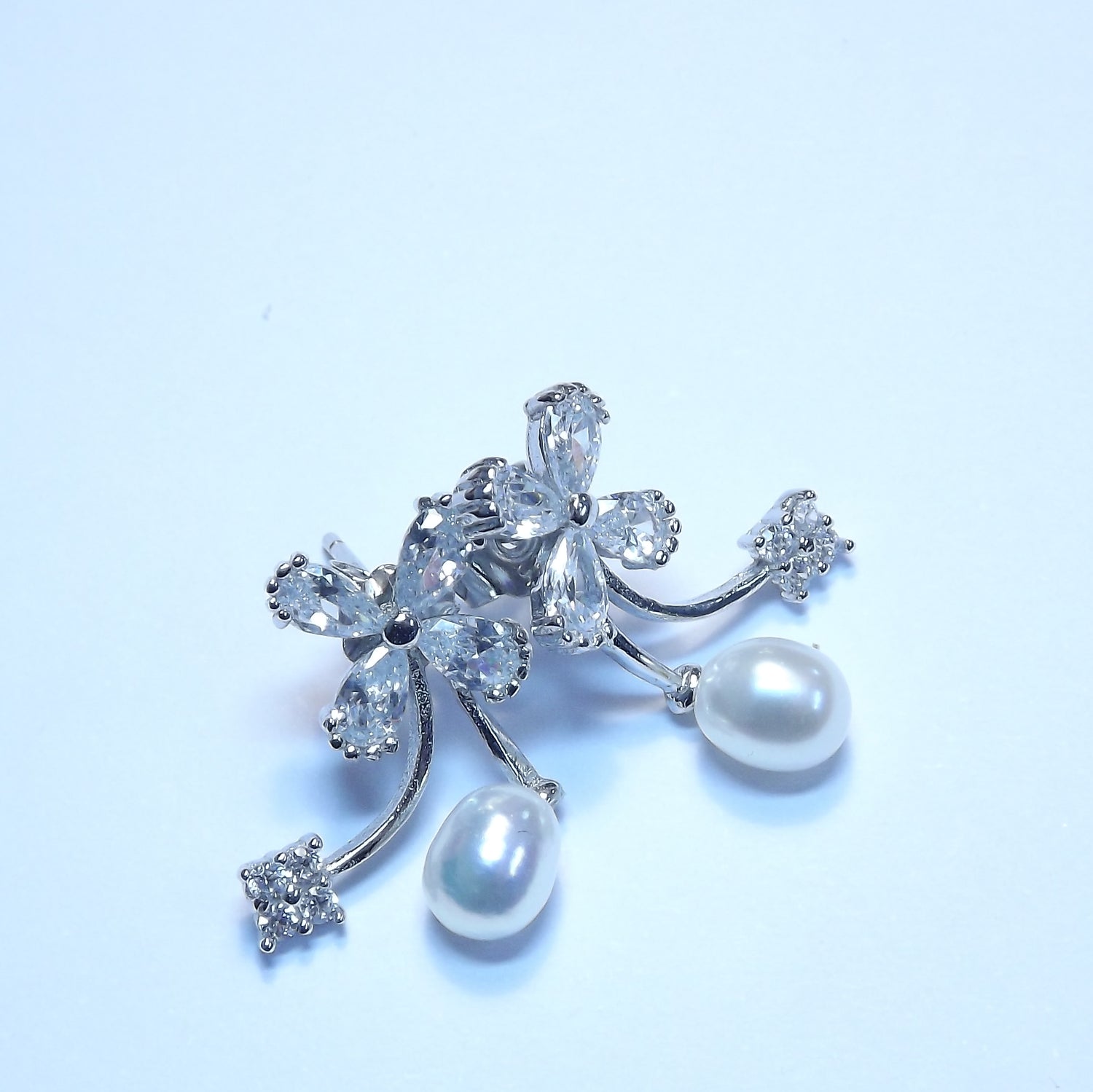עגילי כסף | פרח ופנינה