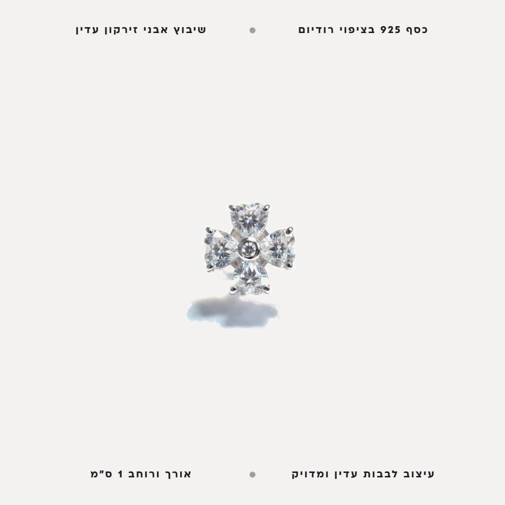 עגילי כסף צמודים עם לבבות - features