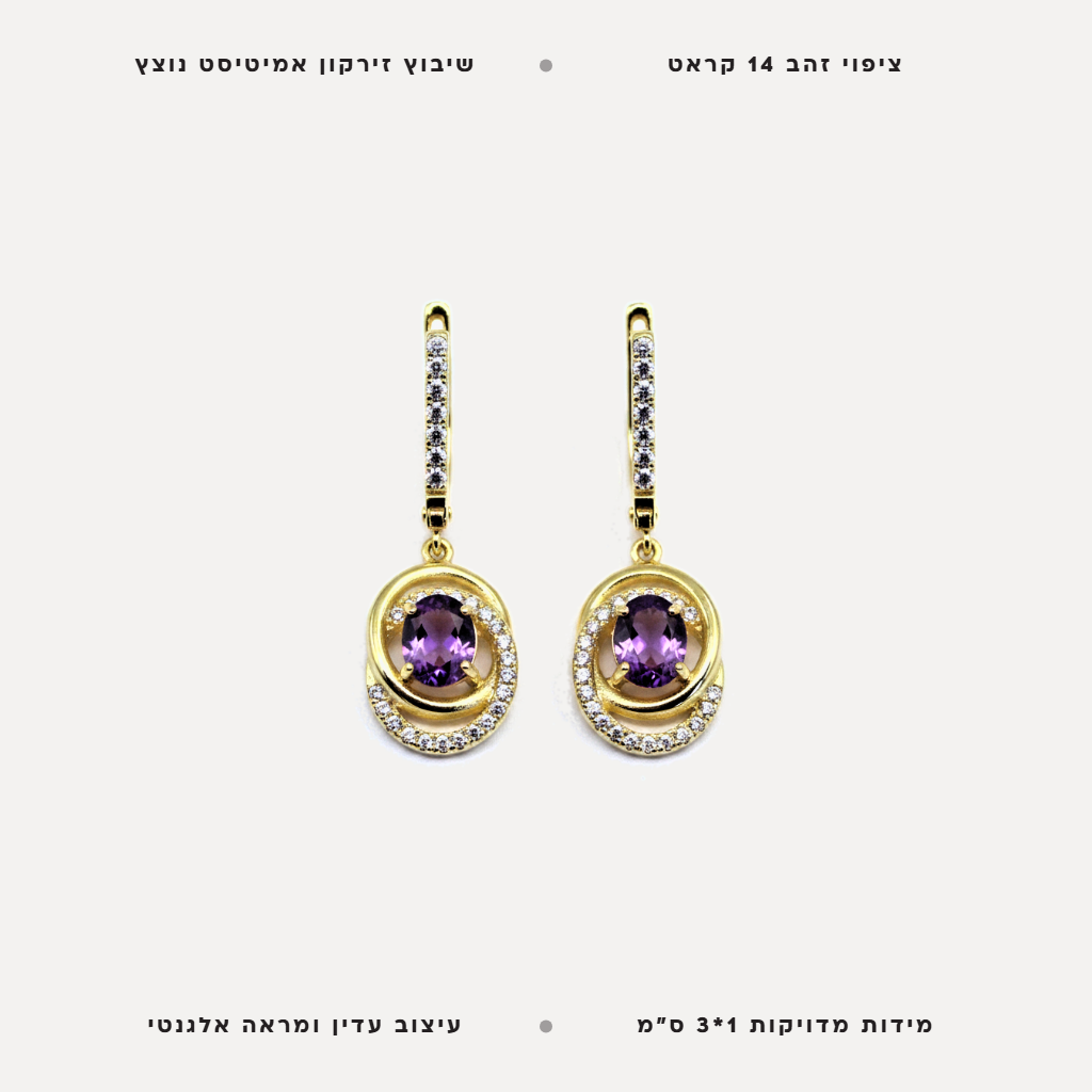 עגילי ציפוי זהב זירקון אמיטיסט - features