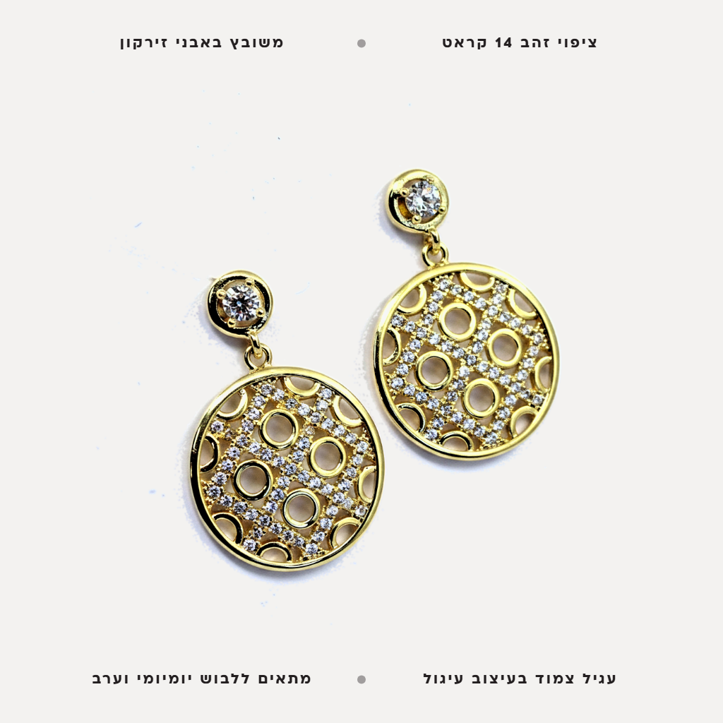 עגילי ציפוי זהב עיגול משובץ - features