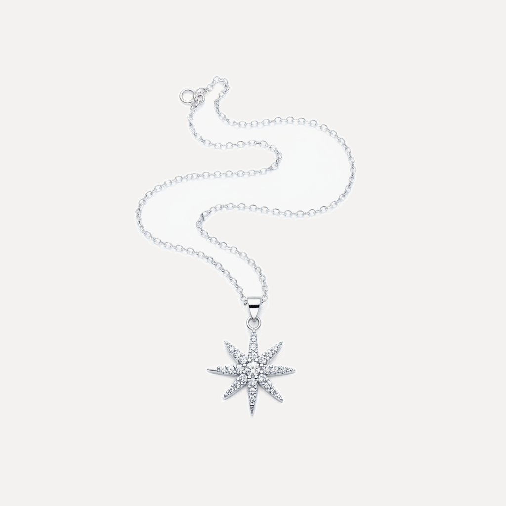 שרשרת כסף כוכב משובץ - flat lay