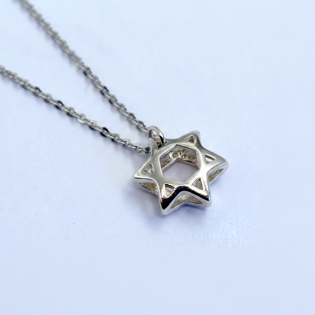 שרשרת כסף מגן דוויד - detail closeup