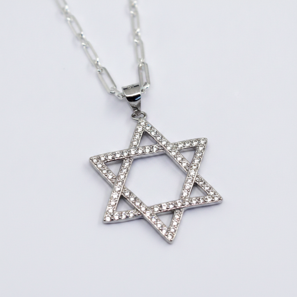 שרשרת כסף מגן דוויד - detail closeup