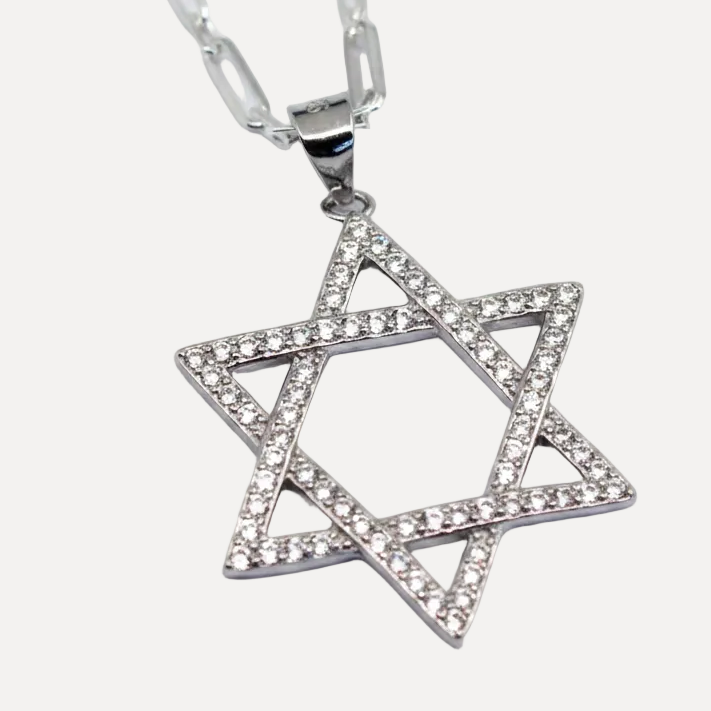 שרשרת כסף מגן דוויד - detail closeup