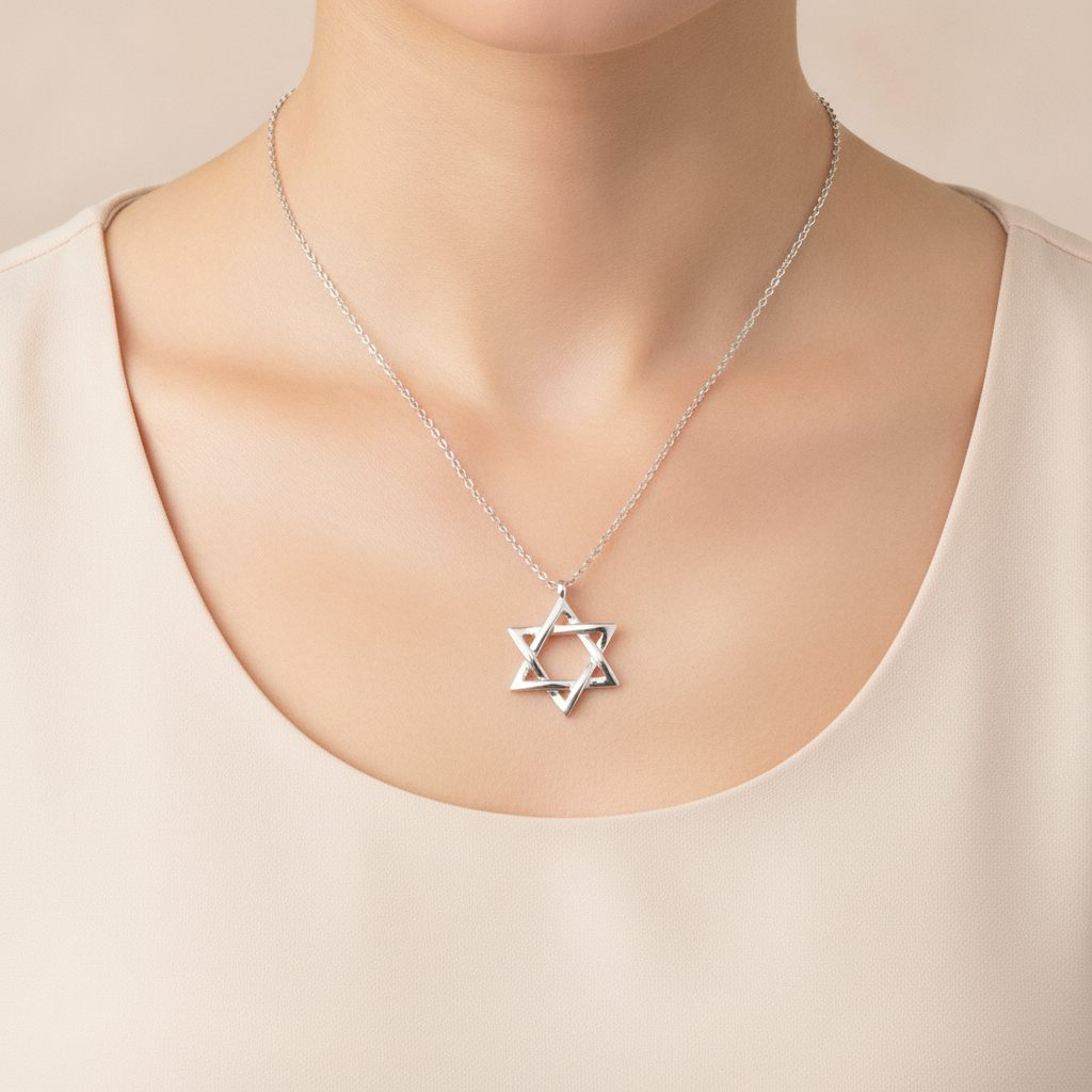 שרשרת כסף מגן דוויד - on model