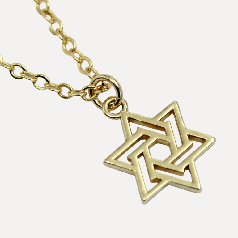 שרשרת ציפוי זהב מגן דוד - detail closeup