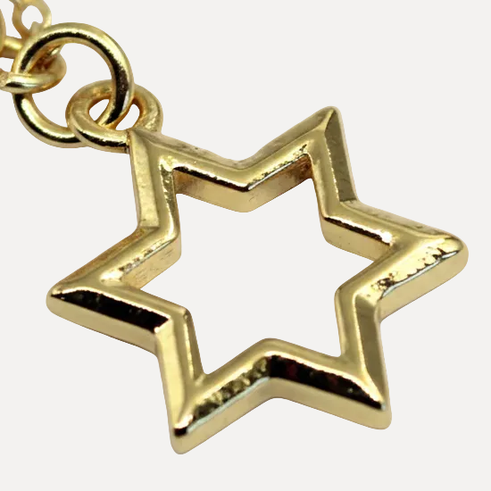 שרשרת ציפוי זהב מגן דוויד - detail closeup