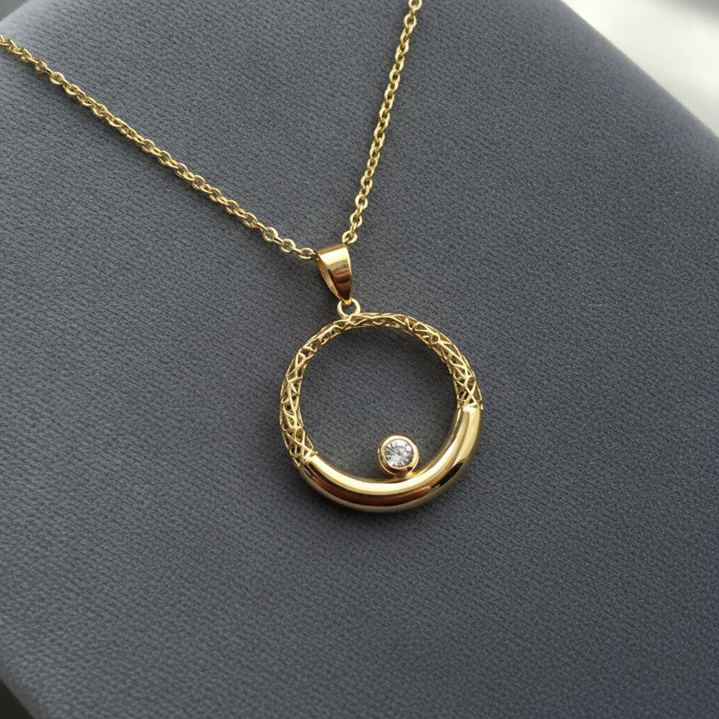 שרשרת ציפוי זהב מעגל עם זירקון - lifestyle