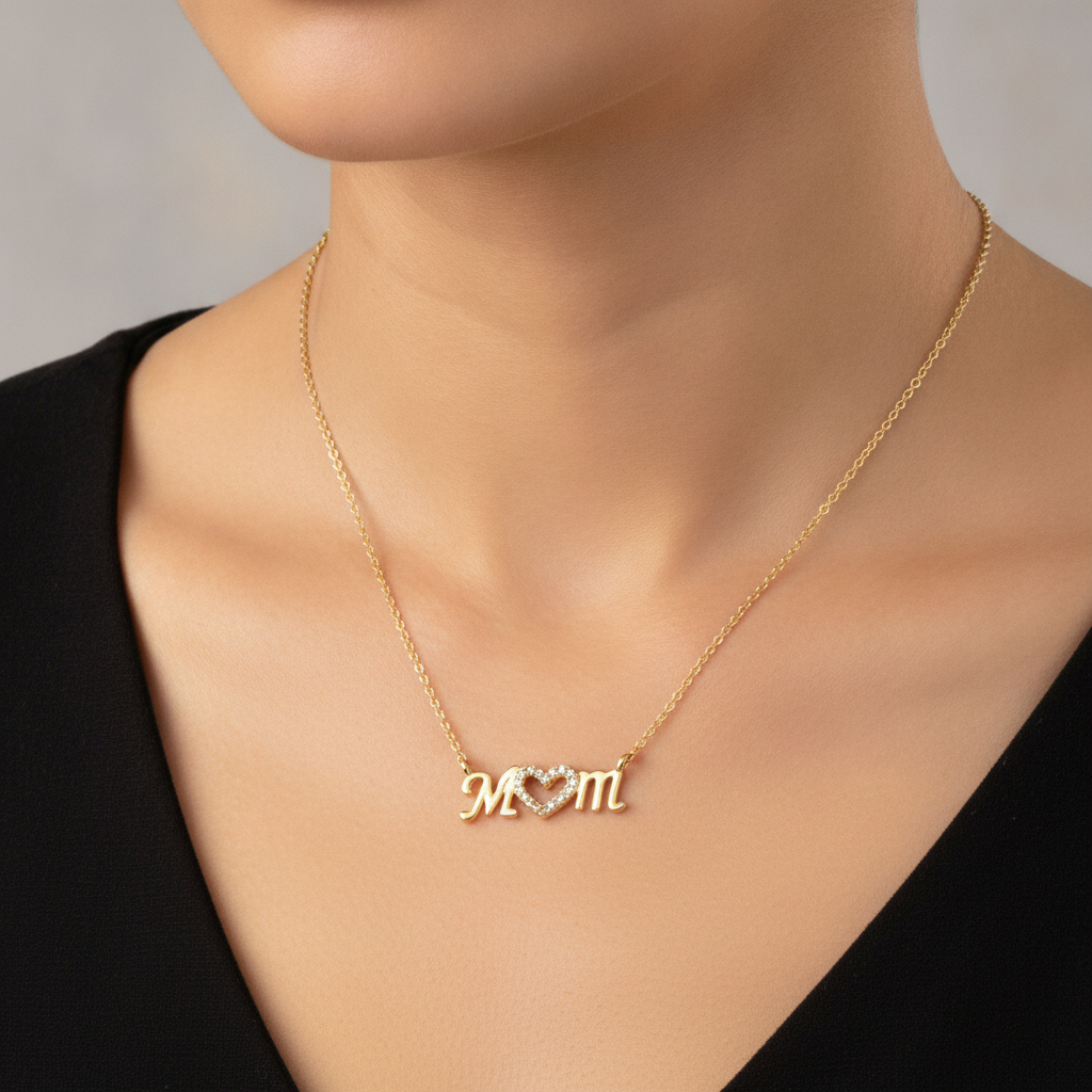 MOM שרשרת ציפוי זהב תליון - on model